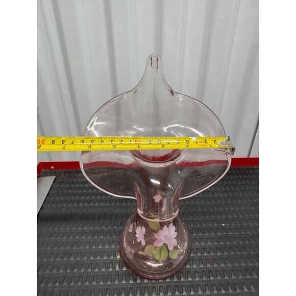 FENTON HAND PAINTED FLOWERS & SIGNED FENTON JACK IN THE PULPIT PINK GLASS VASE - Picture 15 of 15